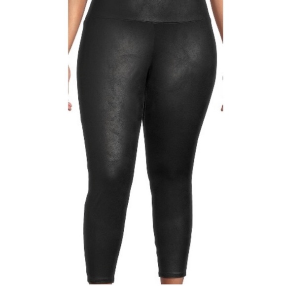 Terra & Sky Pants - Terra & Sky Faux leather leggings ,black, size 4X